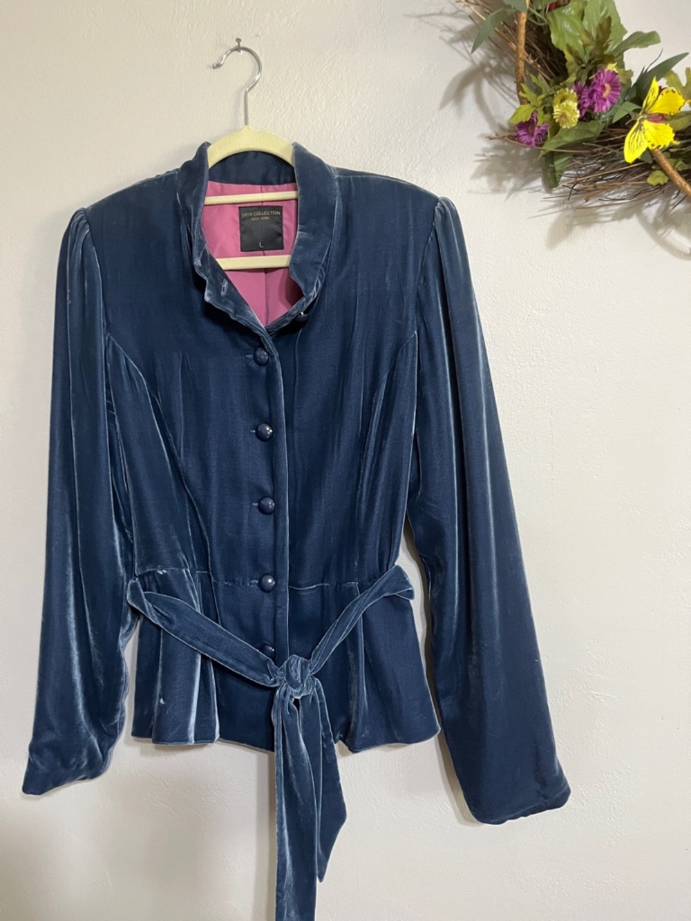 🌺Preview Collection Velvet Tie-Waist Blazer in Deep Navy